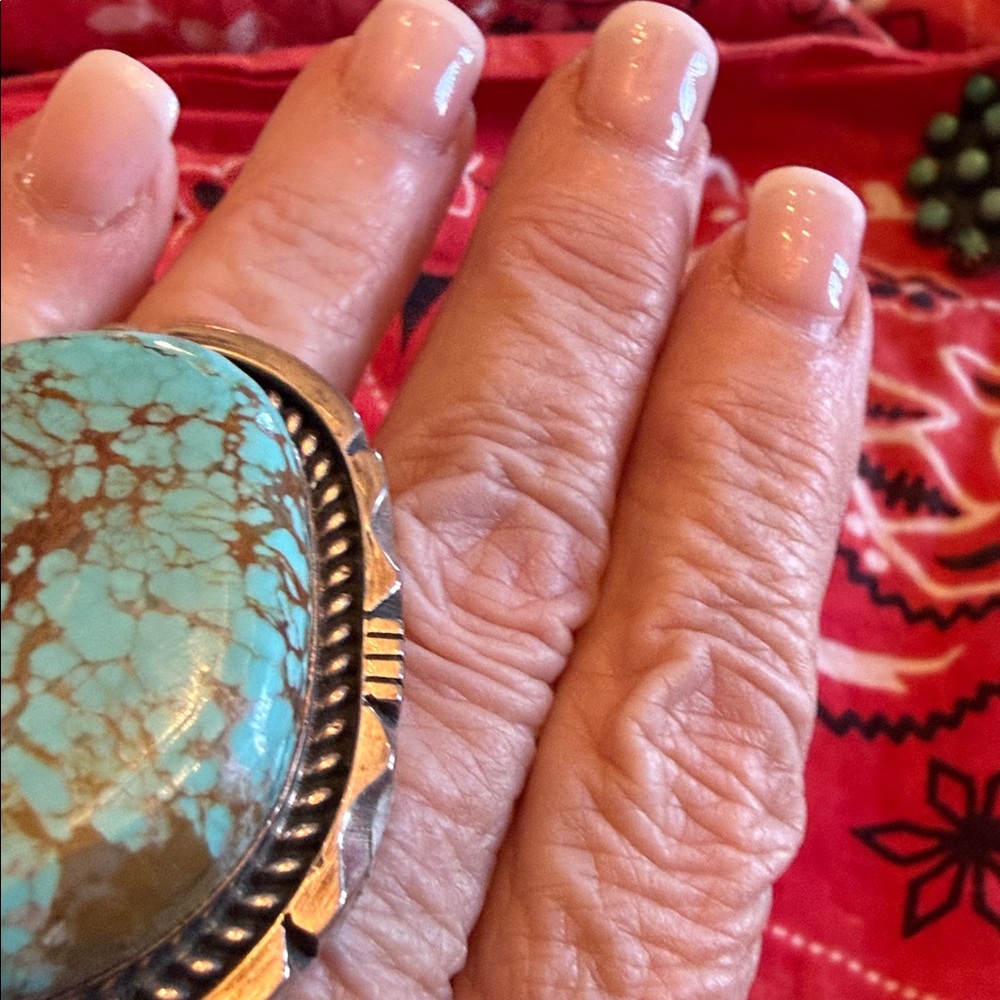 W5 Turquoise and Brown Stone Ring in Gold-Tone Setting - Picture 2 of 4
